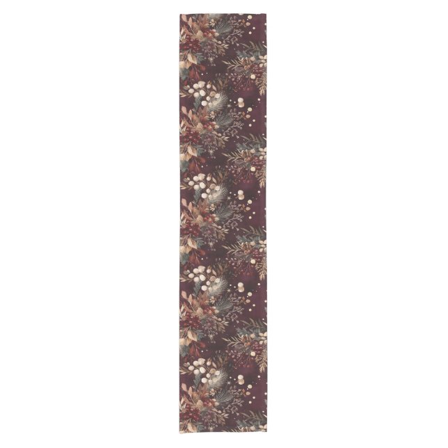 Caminho De Mesa Pequeno Pinheiro de Aquarela Elegante e Borry Burgundy Dou (Frente)