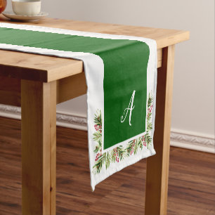 Caminho De Mesa Pequeno Pinho do Natal e monograma da aguarela das bagas