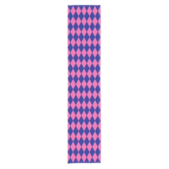 Caminho De Mesa Pequeno Pink and Blue Harlequin Checkered Design  (Frente)