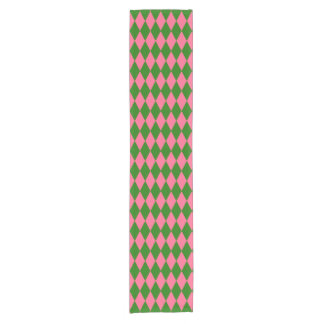 Caminho De Mesa Pequeno Pink Green Harlequin Checkered Design 