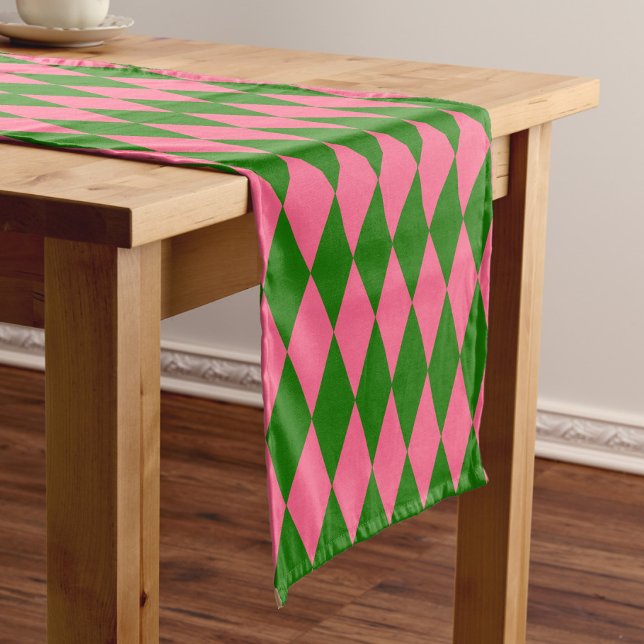 Caminho De Mesa Pequeno Pink Green Harlequin Checkered Design  (Criador carregado)