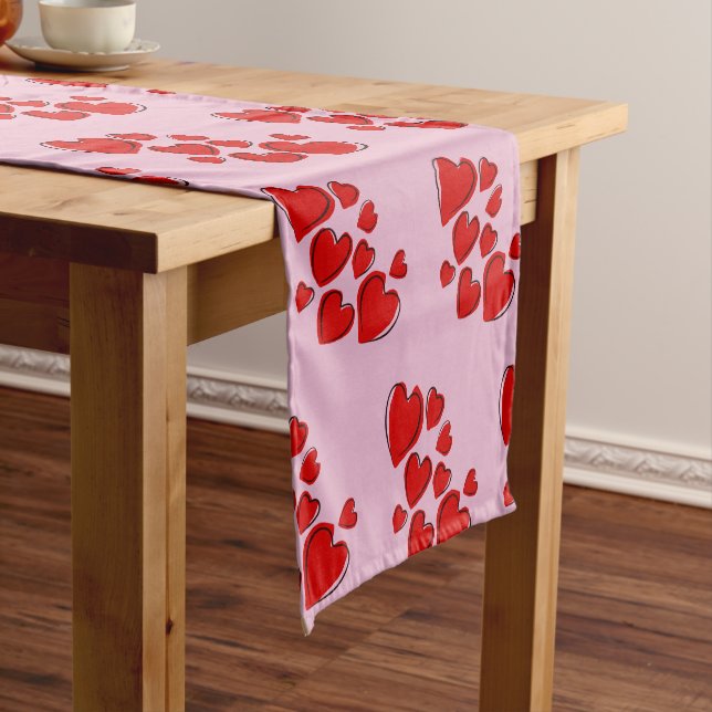 Caminho De Mesa Pequeno PinkTable Runner com Dia de os namorados Red Heart (No Local)