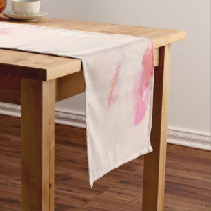 Caminho De Mesa Pequeno Pintura em Arte Abstrata Rosa e Coral com Texto Pe