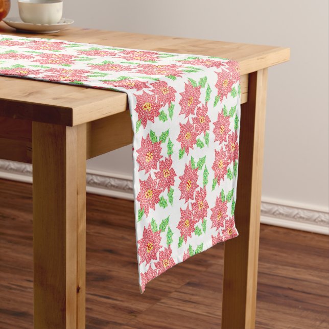 Caminho De Mesa Pequeno Poinsettia Decorated Table Runner (No Local)
