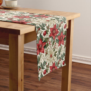 Caminho De Mesa Pequeno Poinsettia Vermelha e Branca Elegante