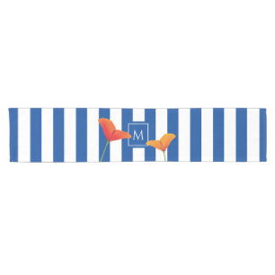 Caminho De Mesa Pequeno Poppy Blue Stripes Monograma
