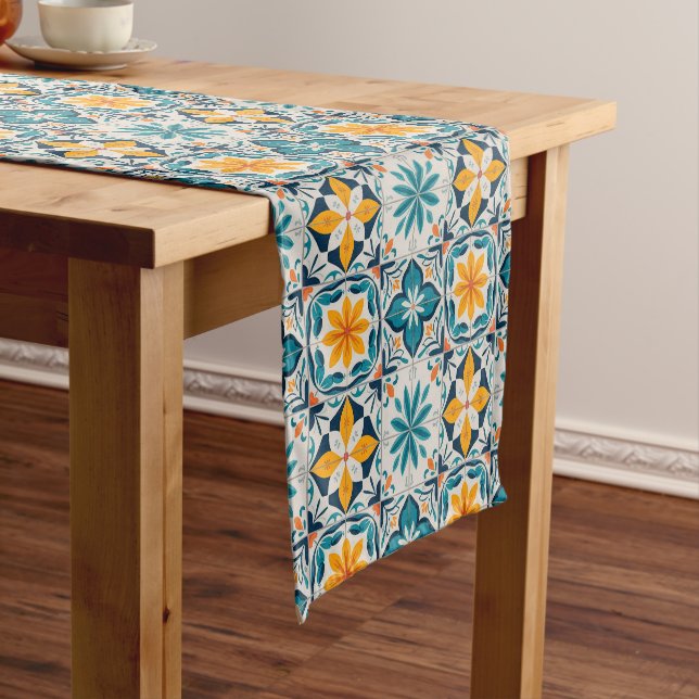 Caminho De Mesa Pequeno Portuguese Azulejo Tile Table Runner – Blue & Yell (No Local)