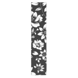 Caminho De Mesa Pequeno Preto Branco Moderno Folhas Florais Soprando