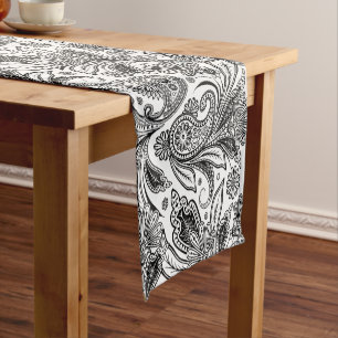 Caminho De Mesa Pequeno Preto e branco paisley