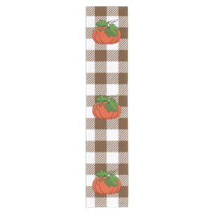 Caminho De Mesa Pequeno Pumpkin Laranja no Padrão Marrom Branco Verificado