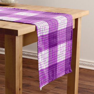 Caminho De Mesa Pequeno Purple and White Bold Checkered Plaid Design 