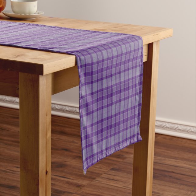 Caminho De Mesa Pequeno Purple Gray Plaid Tartan Table Runner (No Local)