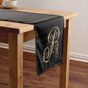 Caminho De Mesa Pequeno R Monograma Dourado Ornamentado Vintage