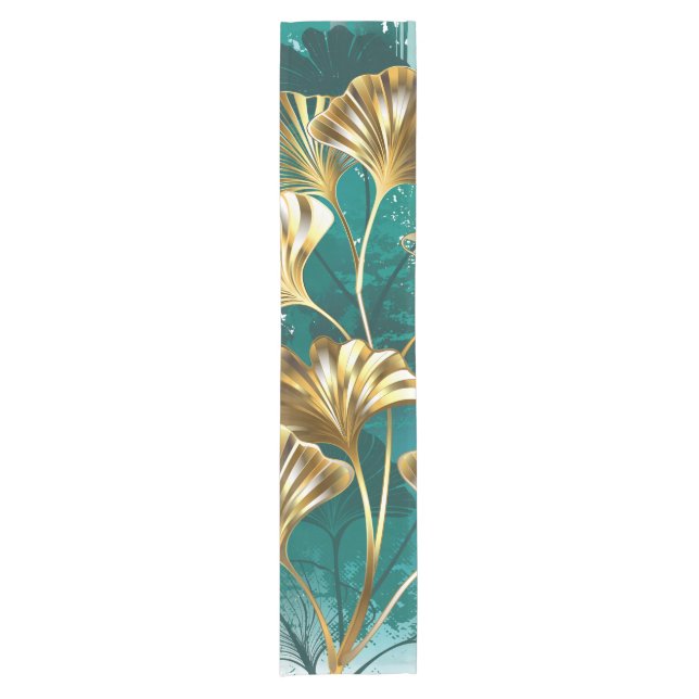 Caminho De Mesa Pequeno Ramificação com Ouro deixa Ginko Biloba (Frente)