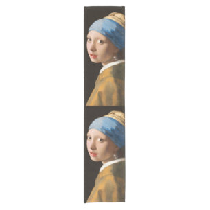 Caminho De Mesa Pequeno Rapariga com pintura de retrato de pérolas