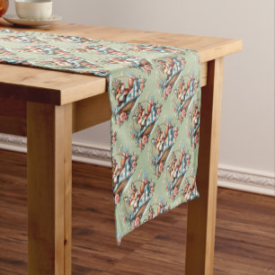 Caminho De Mesa Pequeno Raposa Floral no Soquete com Comprimido e Flores