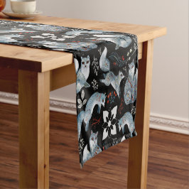 Caminho De Mesa Pequeno Raposas azuis estilizadas com desenhos florais int