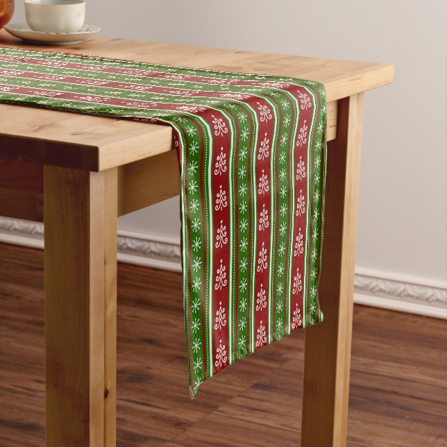 Caminho De Mesa Pequeno Red And Green Christmas Tree Stripes (No Local)