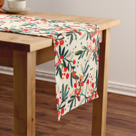Caminho De Mesa Pequeno Red Christmas Holly Berries moderno