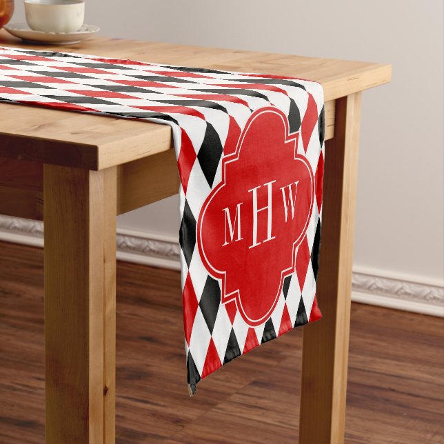 Caminho De Mesa Pequeno Red What Black Harlequin Red Quatrefoil 3 Monogram (No Local)
