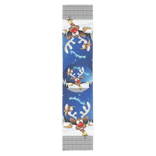 Caminho De Mesa Pequeno Rena Fofa Espiando Meme de Natal (Frente)