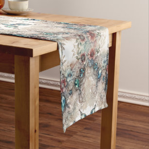 Caminho De Mesa Pequeno Renda Vintage Floral com Cristais