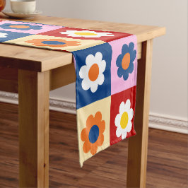 Caminho De Mesa Pequeno Retro Cute colorful Flowers Pattern