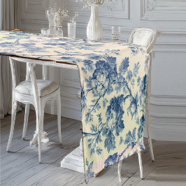 Caminho De Mesa Pequeno  Romantic French toile de Jouy Powder Blue Floral 