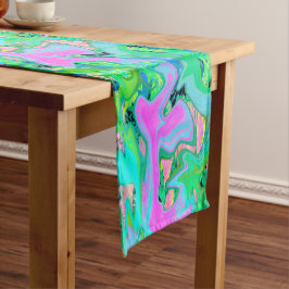 Caminho De Mesa Pequeno Rosa Retro e Arte Líquida Azul Claro em Hortênsia