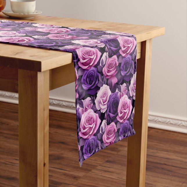 Caminho De Mesa Pequeno Rosas Rosa e Roxo (No Local)