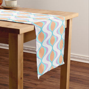 Caminho De Mesa Pequeno Roxo Pastel Laranja Água Azul Ogee Branco Ondas