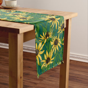 Caminho De Mesa Pequeno Rudbekia amarela em verde escuro