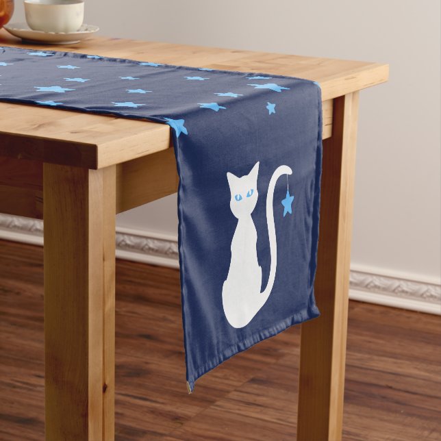 Caminho De Mesa Pequeno Runner de Mesa de Gato Branco (No Local)