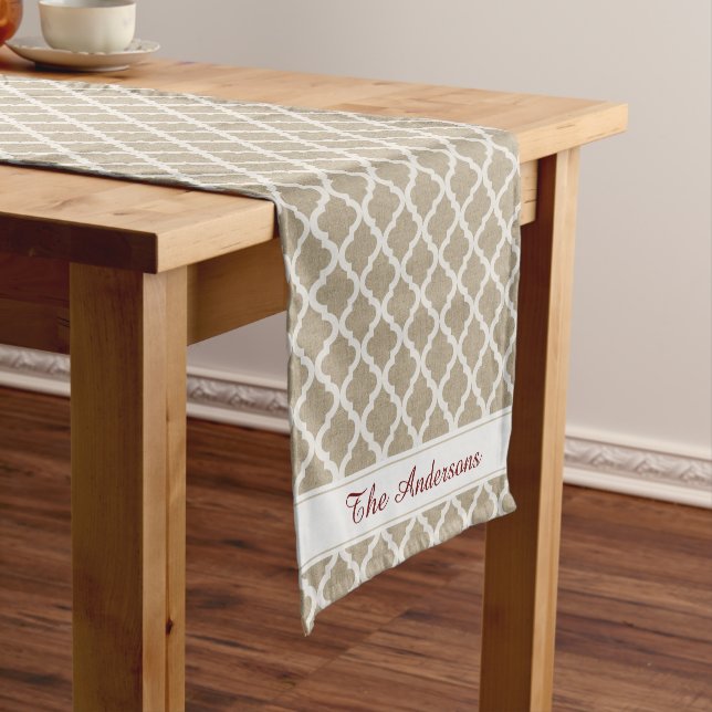 Caminho De Mesa Pequeno Rustic Faux Burlap e White Quatrefoil (No Local)