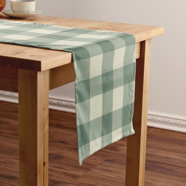 Caminho De Mesa Pequeno Rustic Green Gingham Moderno Natal (No Local)
