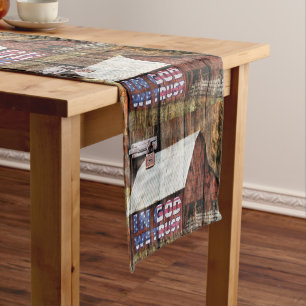 Caminho De Mesa Pequeno Rustic Red Faded Barn Com Trava Em Deus Nós Confia
