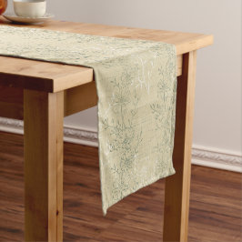 Caminho De Mesa Pequeno Rustic Sage Green Daisies em fundo bege