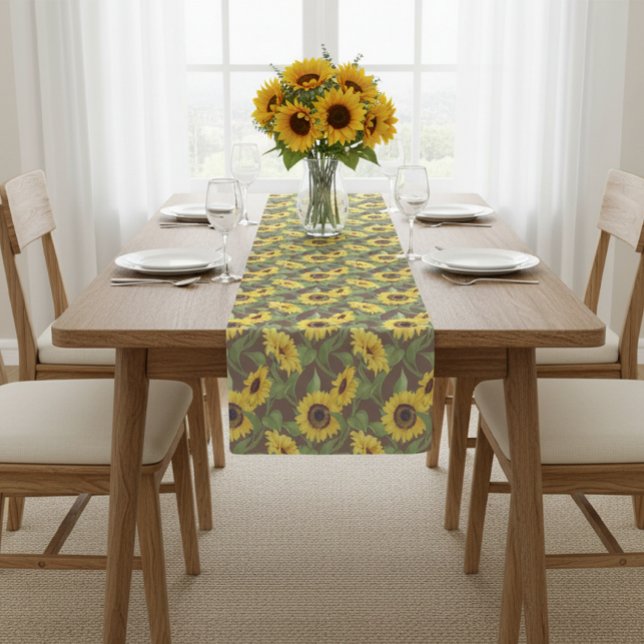 Caminho De Mesa Pequeno Rustic Table Runner with Sunflower Print, Brown  (Criador carregado)