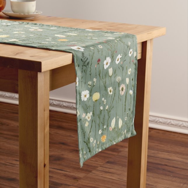 Caminho De Mesa Pequeno Sage Green Yellow White Boho Wilflower Floral (No Local)
