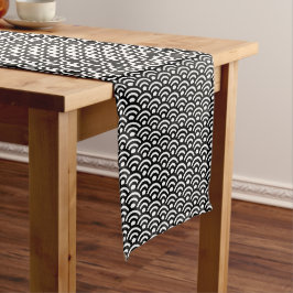 Caminho De Mesa Pequeno Seigaiha, Ondas, Japonês, Preto e Branco