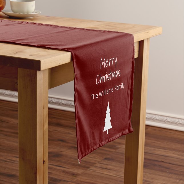 Caminho De Mesa Pequeno Simples Evergreen Feliz Natal Vermelho Moderno (No Local)