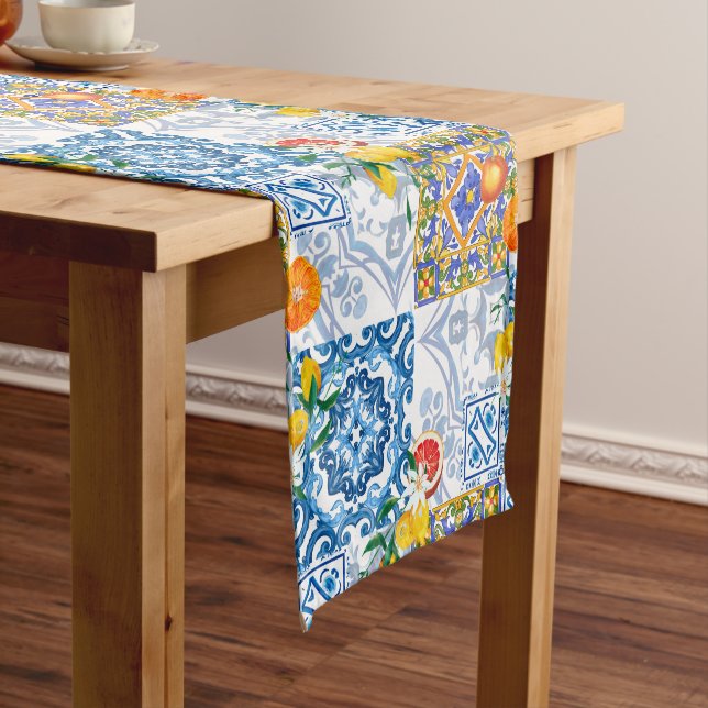 Caminho De Mesa Pequeno Sol siciliano, limão, majolica, (No Local)