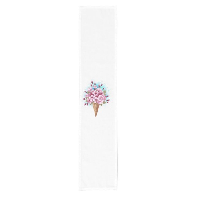 Caminho De Mesa Pequeno Sorvete Waffle Rosa Sakura Cone (Frente)