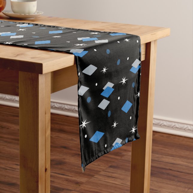 Caminho De Mesa Pequeno Space Age Diamonds Blue Black (No Local)