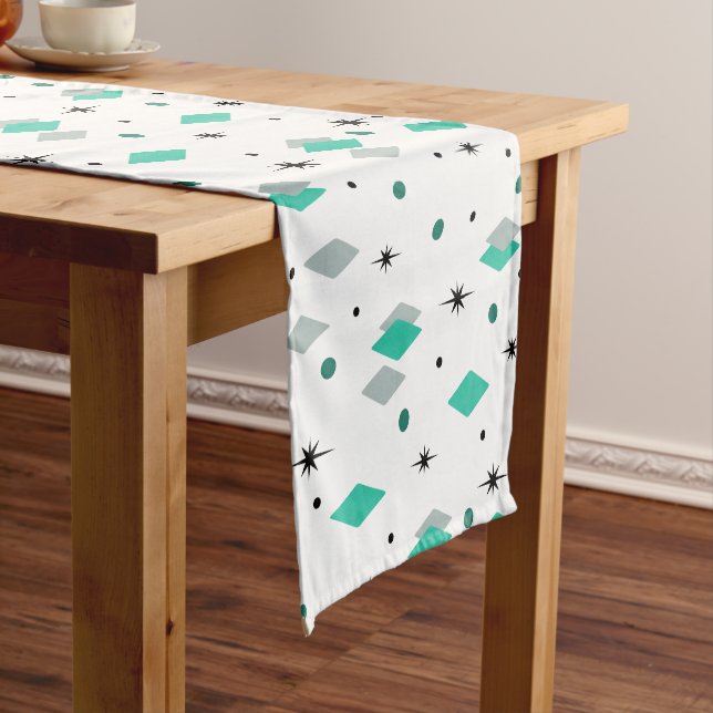 Caminho De Mesa Pequeno Space Age Diamonds Turquoise White (No Local)
