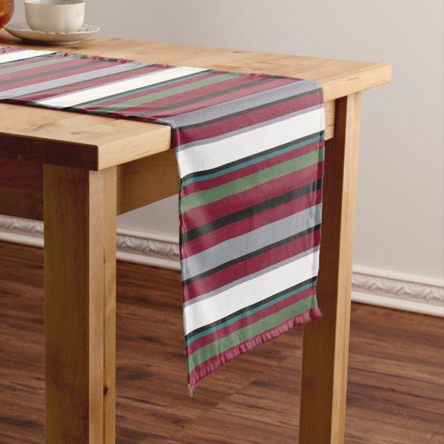 Caminho De Mesa Pequeno Stripes de Harmonia do outono - Borgonha, Verde e  (No Local)