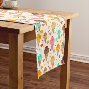 Caminho De Mesa Pequeno Sundae Sorvete Colorido com Corações