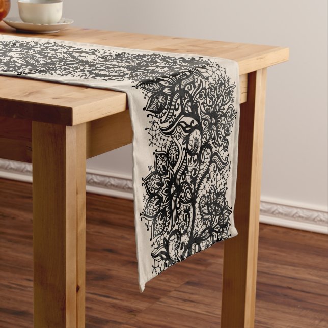 Caminho De Mesa Pequeno Tablecloth Preto Faux (No Local)