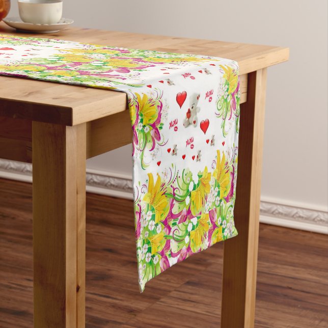 Caminho De Mesa Pequeno Tablecloth Runner Dias de os namorados Teddy Bear (No Local)