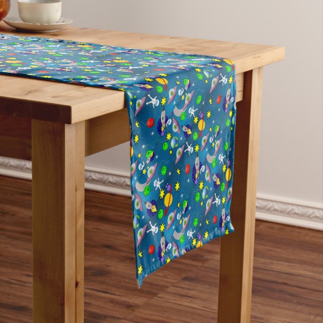 Caminho De Mesa Pequeno Tablecloth Runner Spaceship Stars Moon Planets (No Local)